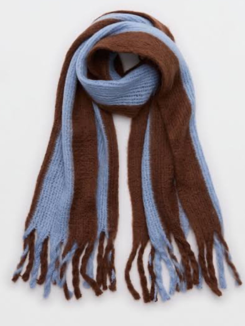 AERIE Fuzzy Knit Scarf Blue & Brown NWT
